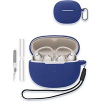 Case for SHOKZ OpenDots ONE Open Earphones, WUNIAK Soft Silicone Protective Portable Scratch Shock Resistant Shell with Cleaner Kit & Carabiner & OpenDots ONE mėlyna