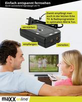 Maxx.online antenos stiprintuvas su 2 išėjimais, 2 x 20 db stiprinimas su f adapteriu, 85-1006 mhz, kabelinė televizija, kabelio stiprintuvas, namų stiprintuvas