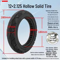 Kietos padangos elektriniams ir autonominiams automobiliams: 3.00-10, 14x2.125, 16/14x2.50 variantai be oro Slot 28mm/12x2.125 hollow solid tire black