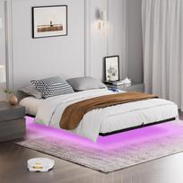 160 x 200 cm didelė plaukiojanti metalinė lova su LED apšvietimu, metalinis grotelinis rėmas, stabilus, tvirtas lovos rėmas, apšviesta jaunimo lova, lengvas surinkimas, juoda. 200 x 160 x 20 cm juoda