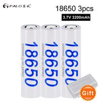 PALO 3200 mAh ličio baterija 18650 3,7 V galios įkraunamos baterijos, skirtos žibintuvėlio baterijai 3PCS