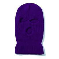Unisex balaklava viso dangčio stiliaus slidinėjimo veido kaukė Kepurė su 3 skylutėmis žieminė kepurė Taktinė vėjui atspari briaunota megzta kepurė Hip Hop žiemos šilta kepurė One Size tamsiai violetine spalva