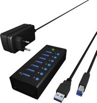 Icy Box Ib-ac618 7 prievadų usb 3.0 šakotuvas su 12v/3a maitinimo adapteriu, aliuminio korpusu ir usb įkrovimo prievadu
