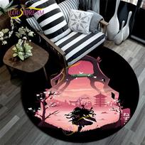 „Demon Slayer“ kilimėlis, 3D spausdintas animacinių filmų grindys, apvalus kilimėlis, skirtas vaikų kambario kėdėms, namų dekoravimui, plaunamas kilimas. 80cm