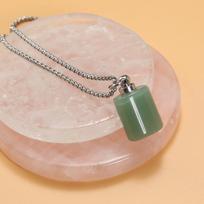 Kvepalų buteliuko karoliai Natūralaus akmens rožinio kvarco/agatų cilindriniai eterinio aliejaus buteliukai moteriškos kaklo grandinėlės 60 CM Green Aventurine/30x18mm beige