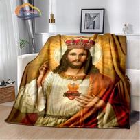 Religinio Jėzaus kašmyro antklodė 3D spausdinta Kristaus lovatiesė Flanelinė antklodė Mergelė Marija -Jėzus serijos patogi namų antklodė 75x90cm