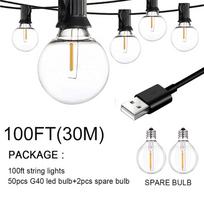 100/50/25 pėdų USB LED šviestuvai 5V 1W G40 plastikinė lemputė, vandeniui atspari lauko palapinė Fėjos kiemo šventės styginių šviesų vestuvių dekoras