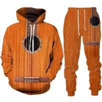 Juokingi vyriški 3D spausdinti gobtuvai/kelnės/kostiumas su gitara Harajuku Vintažinis porų sportinio kostiumo komplektas Asmenybė Hip Hop Gatvės apranga 2XL orange