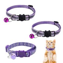 Kačių antkaklių rinkinys NYXSEAT, 3 vnt., violetiniai, su varpeliu, reguliuojami