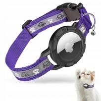 Violetinis kačių antkaklis su varpeliu AirTag, S dydis, 23–33 cm