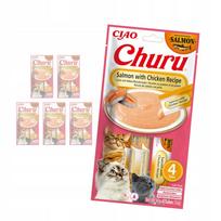 Kreminiai kačių skanėstai Inaba Churu su lašiša ir vištiena, 24 x 14 g