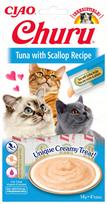 Katėms skirtas skanėstas INABA CAT CHURU, tunas su šukutėmis, 4 x 14 g