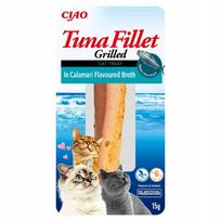 Katėms skanėstas Inaba Ciao tuno filė su kalmarų sultiniu, 15 g