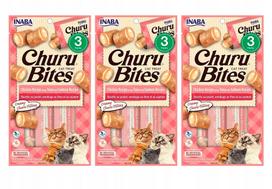 Katėms skanėstai INABA CHURU BITES su vištiena, tunu ir lašiša, 3 x 10 g