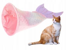 Katės guolis–tunelis „Pink Mermaid Tail“, 38×50 cm, su čežančiu pamušalu