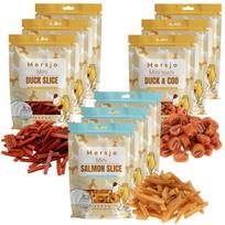 Katėms skanėstų rinkinys Mersjo, be grūdų, antis, lašiša, suši, 9 x 50 g