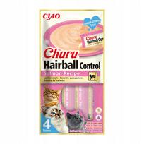 Kačių skanėstai INABA Churu Hairball su lašiša, 4×14 g