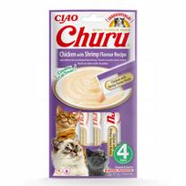 Katėms skanėstai INABA Churu su vištiena ir krevetėmis, 4 x 14 g