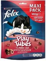 Katėms skanėstas Felix PLAY TUBES su kalakutiena ir kumpiu, 180 g maxi pakuotė