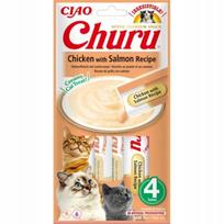 Katėms skirtas INABA Churu vištienos ir lašišos pastos užkandis, 4 x 14 g