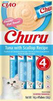 Kreminis kačių skanėstas INABA Churu su tunu ir šukutėmis, 4 x 14 g