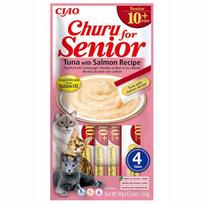 Skaniukai katėms INABA CHURU SENIOR su tunu ir lašiša, vyresnėms katėms, 4 x 14 g