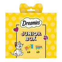 Kačių skanėstai DREAMIES JUNIOR su vištiena, lašiša ir sūriu, 150 g