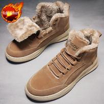 Fashion Winter Men's Boots With Fur Platform Warm Male Shoes In Promotion Retro Casual Low Price Fashion Original Deals Sale Comfortable 45 brown
