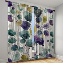 2 vnt. Nordic žalios augalų violetinių lapų užuolaidos, filtruojančios šviesą, langų apdaila virtuvei, svetainei, biurui, miegamojo dekorui Milled cotton fabric&Grommet Top