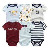 Kiddiezoom 6 vnt. Naujagimio animacinių filmukų kombinezonai trumpomis rankovėmis Kūdikių berniukų mergaičių drabužiai 9-12Months white