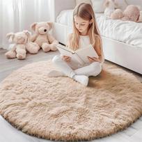 Pliušiniai Kilimai Pūkuoti Itin Minkšti Vidaus Modernūs Plotiniai Kilimai Svetainei Žaidimų Kilimėliai Pūkuoti Apvalūs Kilimai Mergaičių Miegamajam 80x80cm white