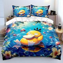 Japoniško Anime Pokemon Psyduck Spausdinamas Lovos Patalynės Komplektas Antklodės Užvalkalas 1 Antklodės Užvalkalas 2 Pagalvių Užvalkalai Suaugusiems ir Vaikams Patalynės Komplektas Prabangus EU Twin 135X200cm blue
