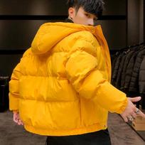 Vyriškas Harajuku spalvingas pūkinis paltas žiemos striukė vyriški gatvės drabužiai hip hop parka korėjietiški geltoni juodi drabužiai pūkinės striukės L geltona