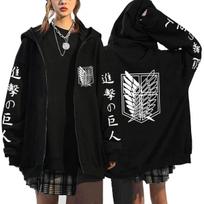 Anime Attack on Titan Zipper Hoodie for Men and Women Casual Sports Hoodie Jacket L gray