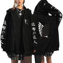 Anime Attack on Titan Zipper Hoodie for Men and Women Casual Sports Hoodie Jacket S black