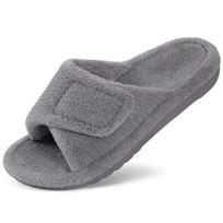Madingos šypsenėlės moteriškos koralinio vilnos ortopedinės šlepetės su atrama pėdai, Velcro užsegimu, reguliuojamos, naujos, atviru pirštu, namų avalynė plantarinei fascitai 36 gray