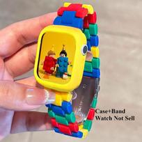 Cute Soft Full Cover Case + Resin Strap For Apple Watch Band Ultra2 10 9 8 7 6 SE Rainbow Colorful Blocking Bracelet 42/46/49mm 44mm SeriesSE 6 5 4 yellow