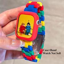 Cute Soft Full Cover Case + Resin Strap For Apple Watch Band Ultra2 10 9 8 7 6 SE Rainbow Colorful Blocking Bracelet 42/46/49mm Series 3 2 1 -38mm blue