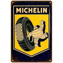 Senovinis Michelin padangų skardinės paveikslas klasikiniam garažui, automobilių dirbtuvėms dekoruoti yellow