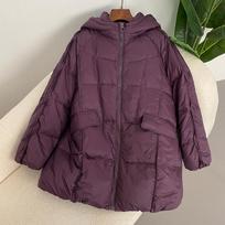 Moteriška balta pūkinė striukė laisvalaikio dydžiu, šiltas parkas Moteriškas raištelis su gobtuvu One size violetinė