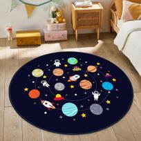 Apvalus kosmoso temos kilimėlis Kilimas Namų dekoracija Vaikų kambarys Astronautas Raketa Planetos raštas Neslystantis grindų kilimėlis Miegamojo kilimas 80x80cm brown