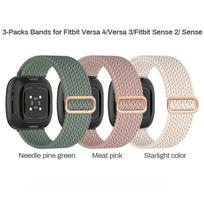 3 vnt. Sportinės apyrankės, Suderinamos su Fitbit Versa 3/Versa 4/Sense 2/Sense, Reguliuojama tampri Solo Loop Nailoninė pakeičiama laikrodžio apyrankė gray
