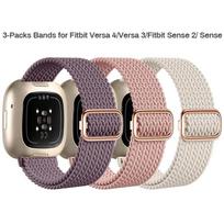 3 vnt. Sportinės apyrankės, Suderinamos su Fitbit Versa 3/Versa 4/Sense 2/Sense, Reguliuojama tampri Solo Loop Nailoninė pakeičiama laikrodžio apyrankė gray