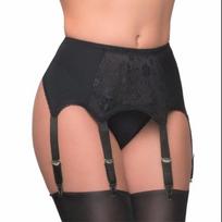 Aukšto juosmens reguliuojamas metalinis 6 kabliukų nėriniuotas garteris Triple Extra Large (XXXL) juoda