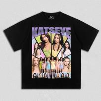 Korean Kpop Band Gril Group KATSEYE Printed T-shirt Women Oversize Y2k Short Sleeve High Quality Harajuku Loose Female Clothing S beige