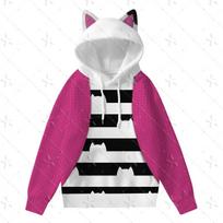 Gabby namelis Unisex vaivorykštės dryžuotas katės ausų džemperis su gobtuvu 100cm pink