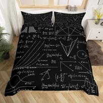 Matematikos antklodės užvalkalas Kompiuterių formulės patalynės komplektas Vandens spalvos geometrinio meno pledo užvalkalas Matematinės formulės lovos komplektas Viengulis Karalienės EU Single(135*200cm)3pcs black