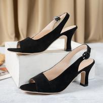 Dydžiai 35-43 Moteriškos aukštakulnės basutės Suede Odos Atviras pirštas Madingi batai moterims Pavasario Vasaros Avalynė Zapatos De Mujer 43 juoda