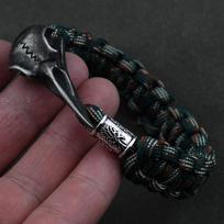 Odin Varnos Kaulo Apyrankė su Erelio Galvos Pakabuku Rūninis Karoliukas Paracord Virvelė Šiaurės Valknut Amuletas Papuošalas Dovana Vyrams length 25cm black