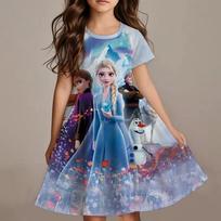 Disney Elsa mergaičių suknelė vasarinė Frozen 3D princesės anime vaikų suknelės drabužiai sijonas laisvalaikio madingas komplektas 140 gray